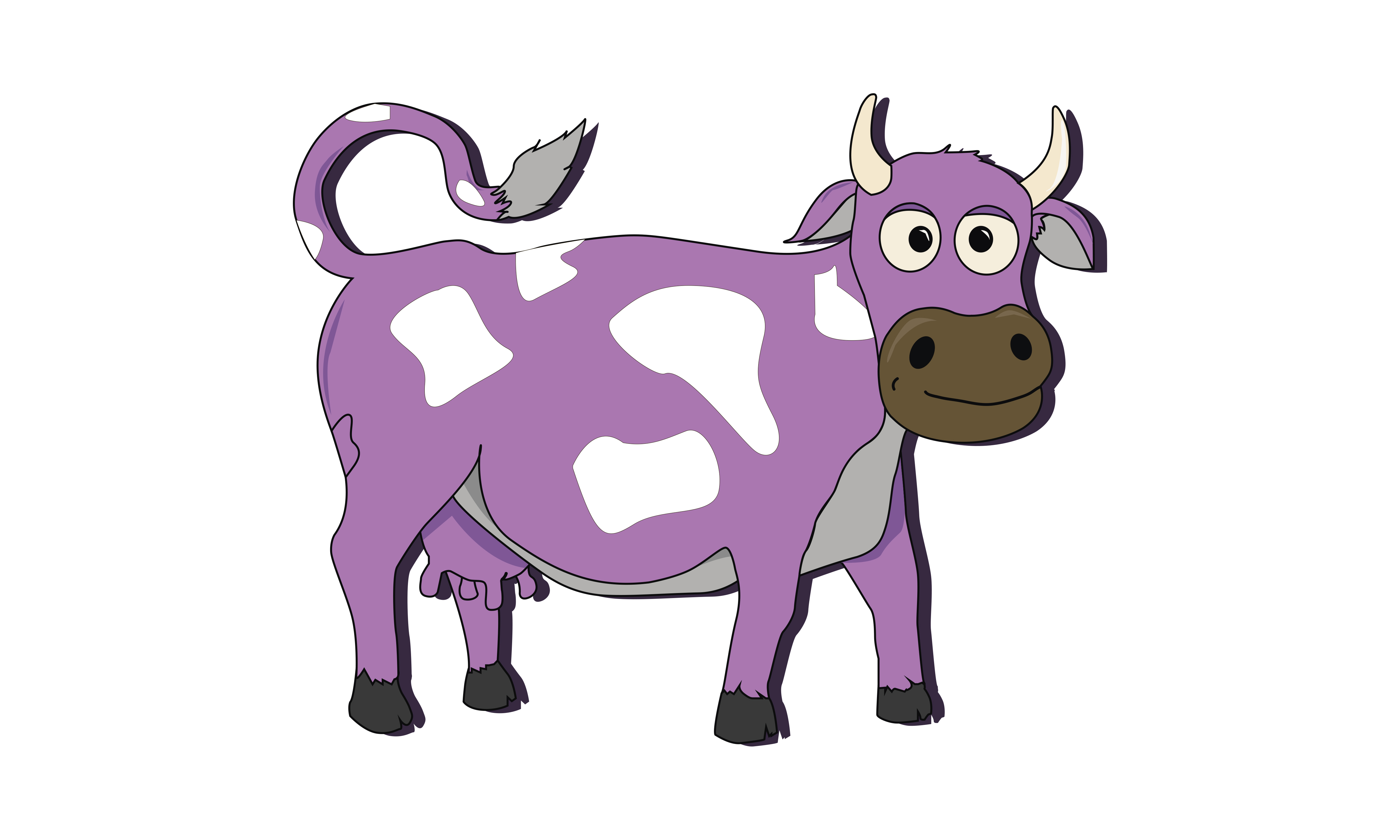 Фиолетовая корова на белом фоне